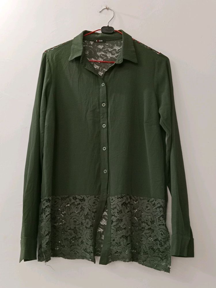 DARK GREEN FORMAL SHIRT WITH NET MATERIAL