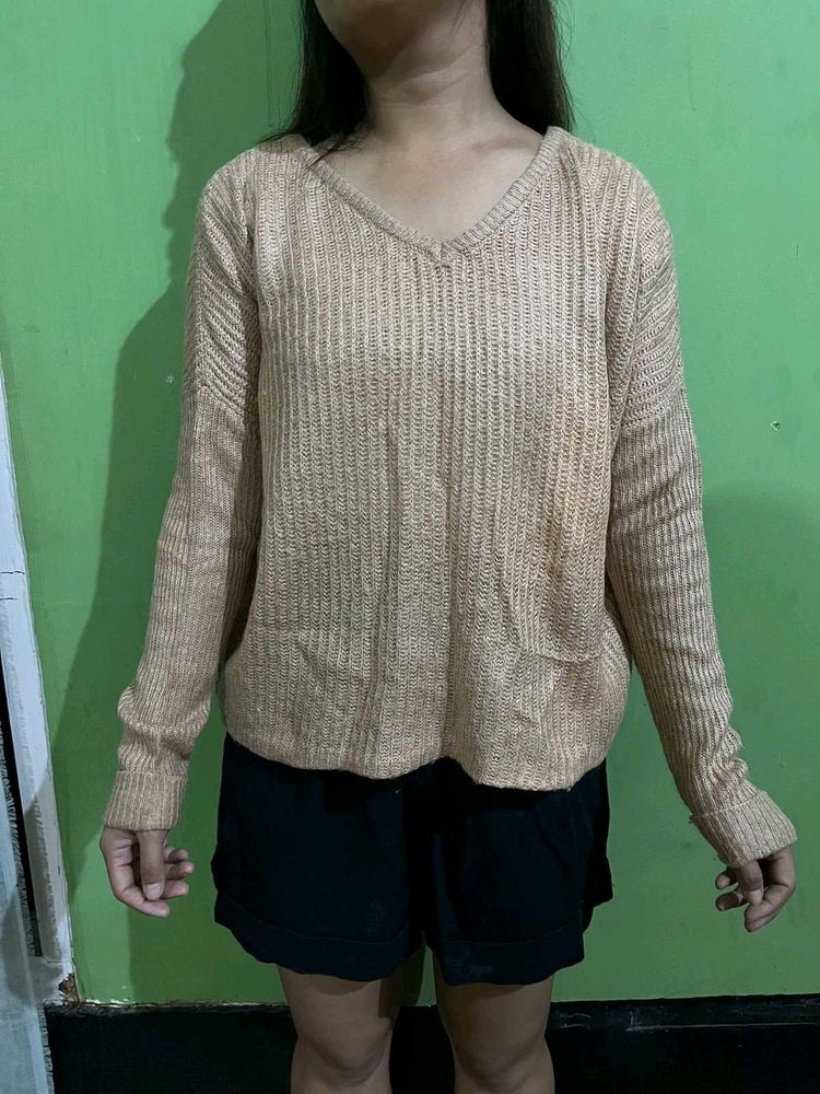 Beige V Cut Sweater