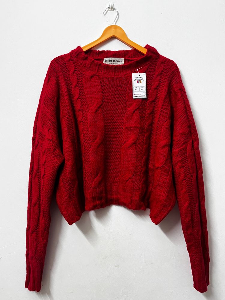 Red Oversized Drop Shoulder Sweater