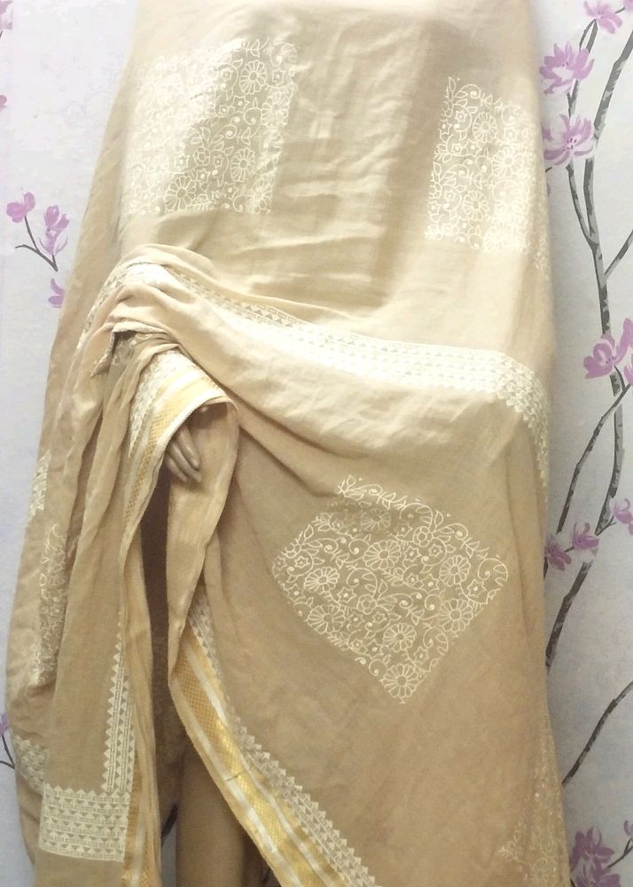 Dupatta painting cotton cream high quality fabric