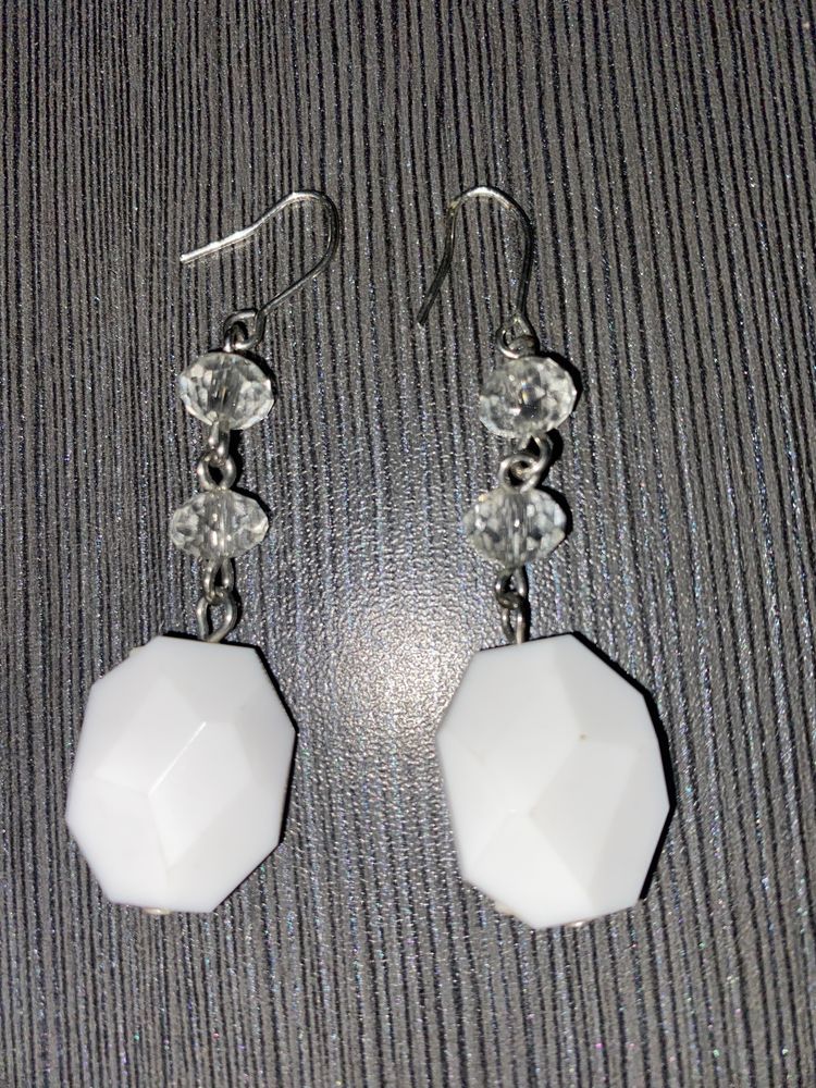 White Studded Look Hanging Earrings