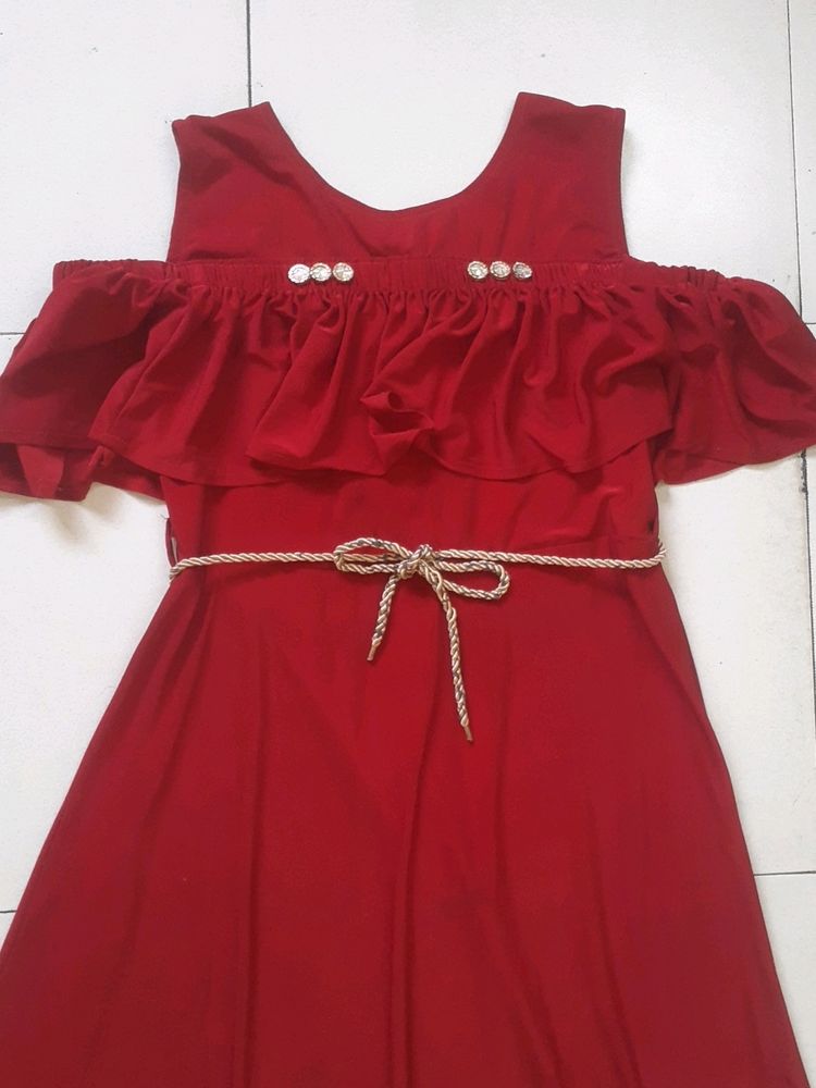 Crimpson Red Coloured Off Shoulder Party Wear ❤.. With Free Cute Gifts ...