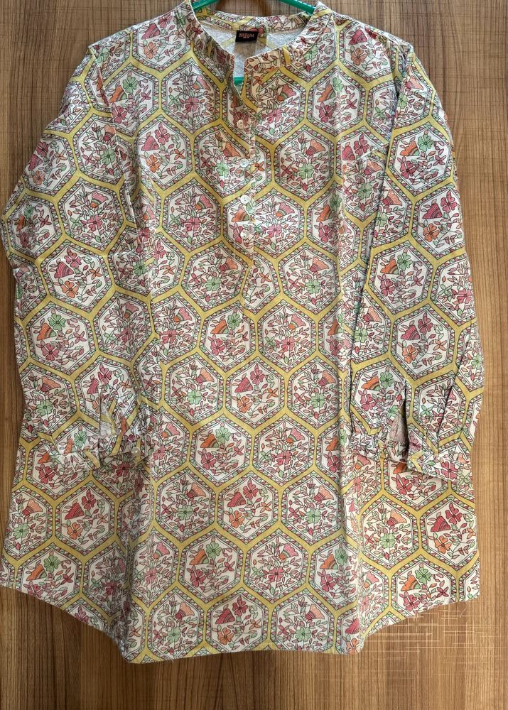 Multicolour Stylish Pattern Chinese Collar Tunic