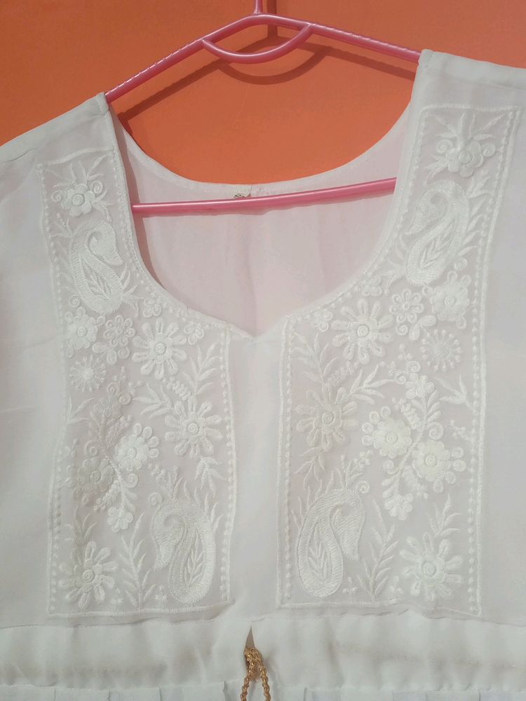 White Embroied Anarkali Top