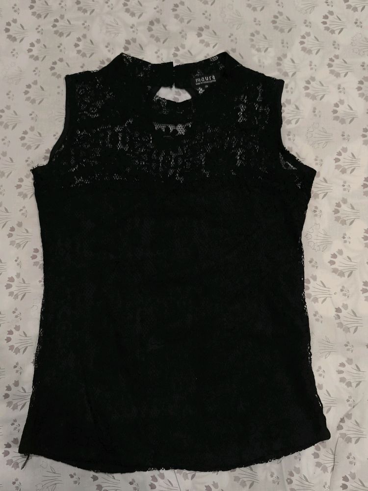 Black Net Sleeveless Top