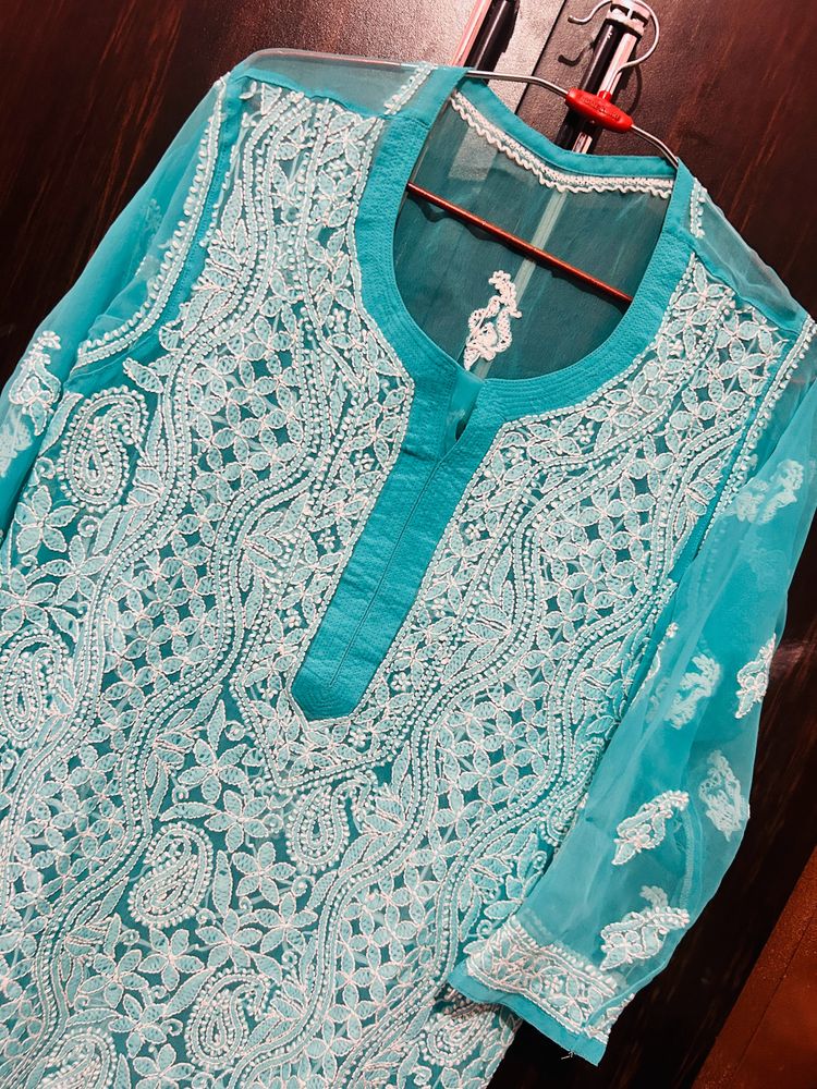 Sky Blue Chikenkari Kurta