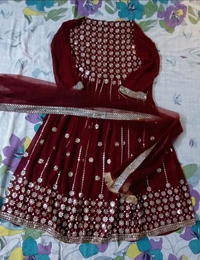 New Maroon Long Lehnga Choli Gown