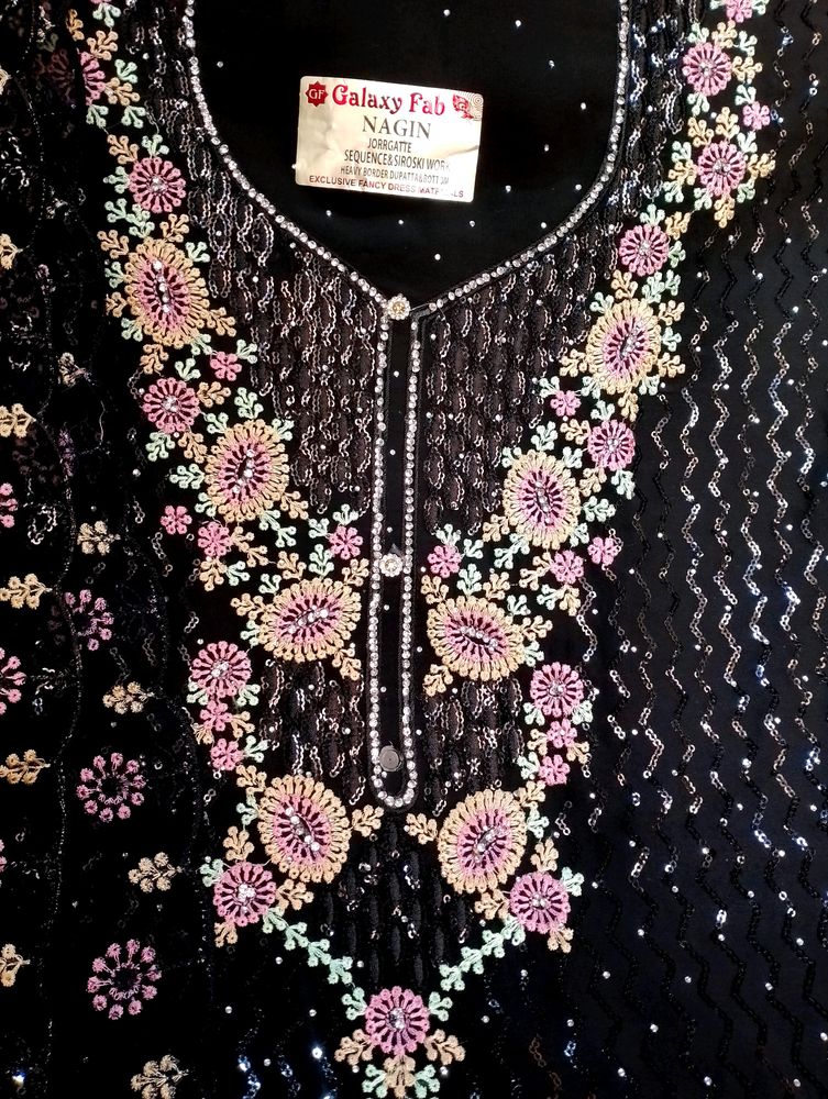 Wedding Wear Black Embroidered Dress Material