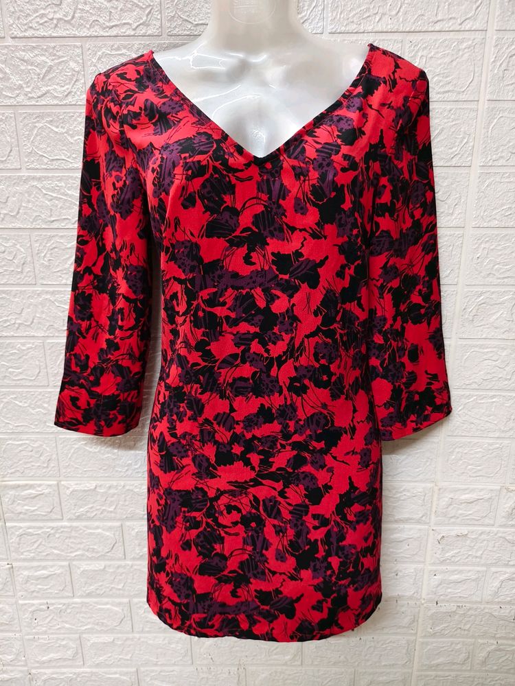 Red & Black Printed A-Line Dress for Large Size