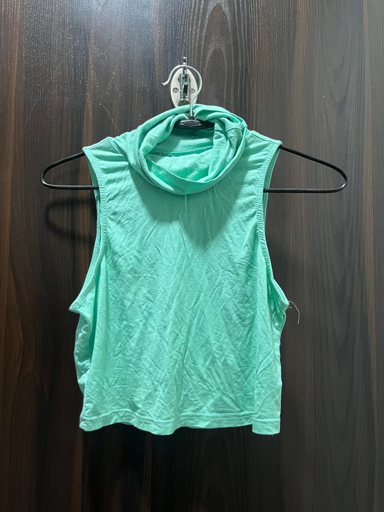 Mint Green Cute Shawl Neck Crop Top