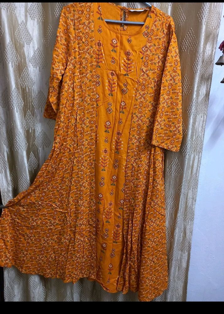 Mustard A LINE KURTA with Mock Koti