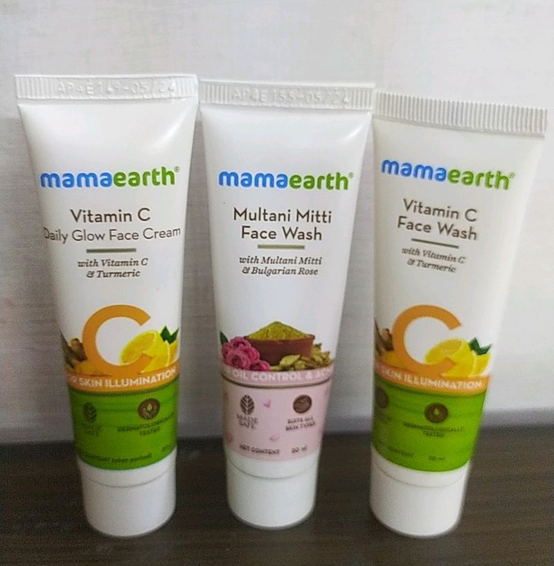 mama earth Face Wash & Daily Glow Cream Pack Of 3