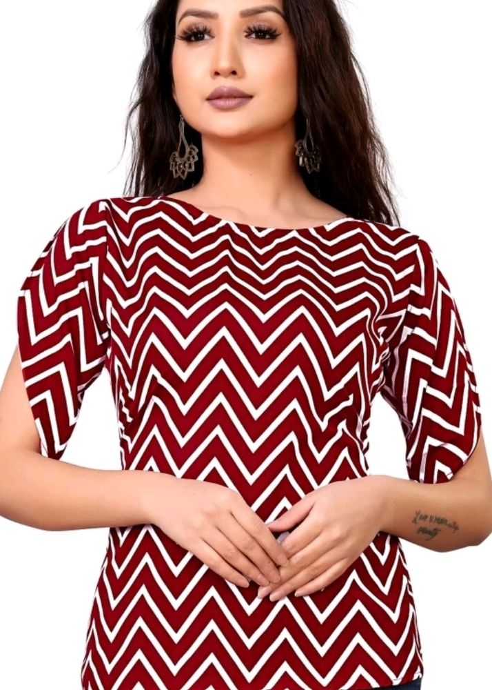 Maroon And White Stripes Petal Sleeves Party Top