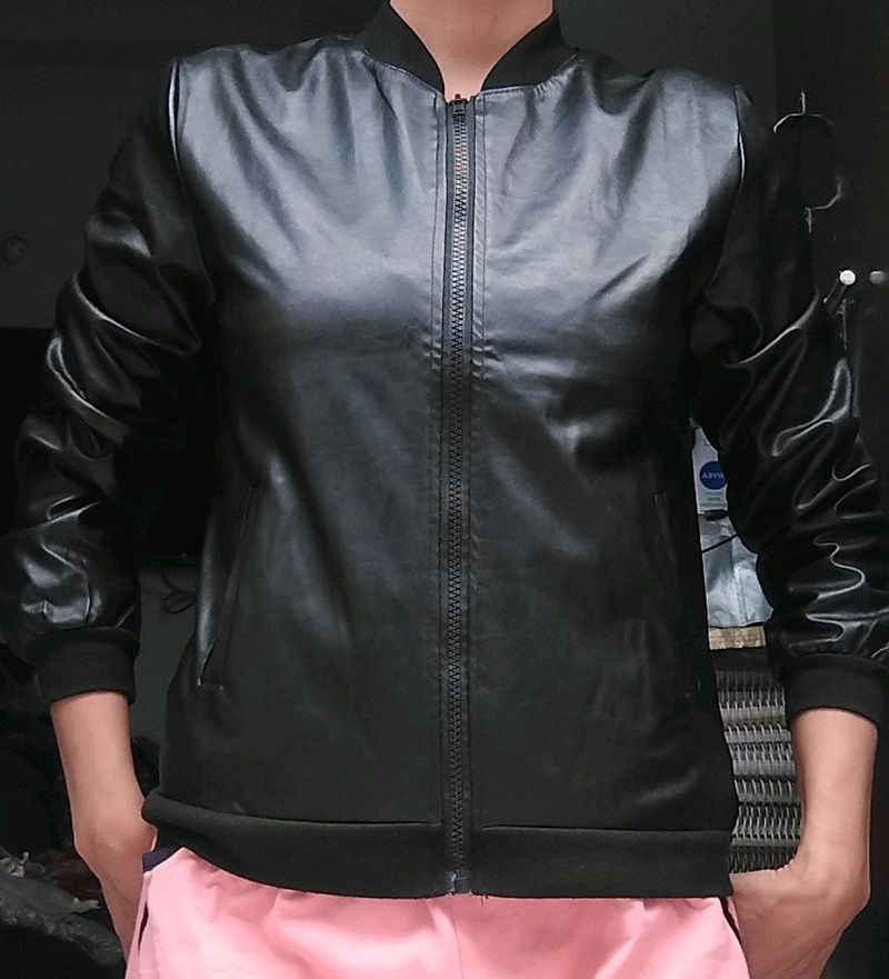 Women Solid Leather Jacket