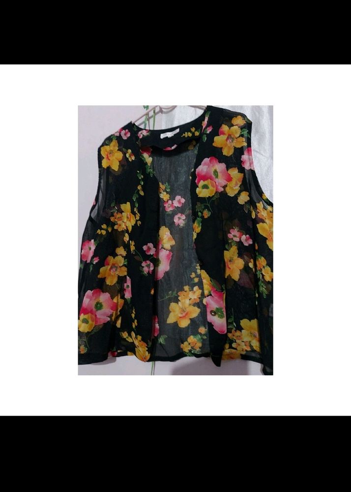 Black Shirt With Yellow Floral, Size:M