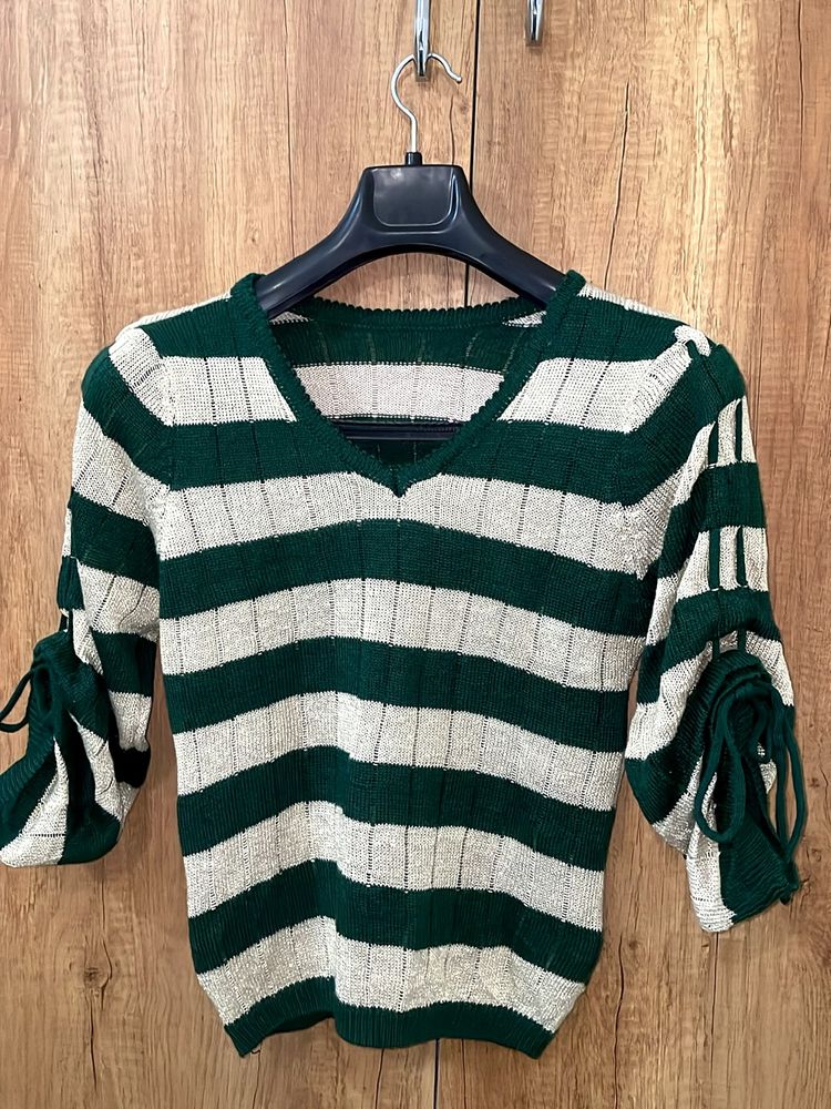 green shimmer wool top