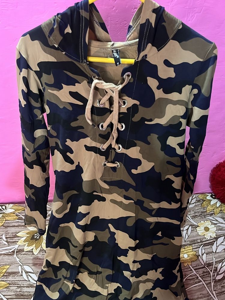 Army Print Bodycon Stretchable Dress Knee Length