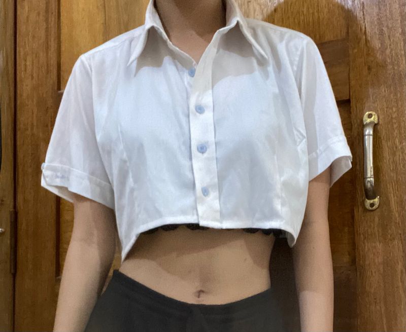 Tailored White Cropped Button Up Shirt