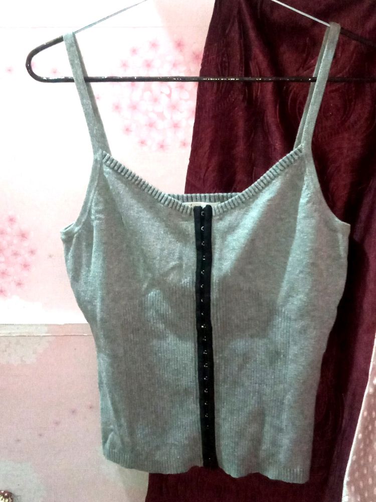 Grey Front Open Tank/ Crop Top