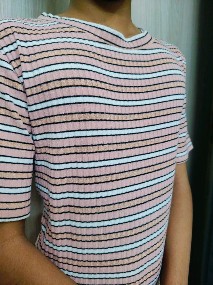 Pink Striped Casual Wear Top