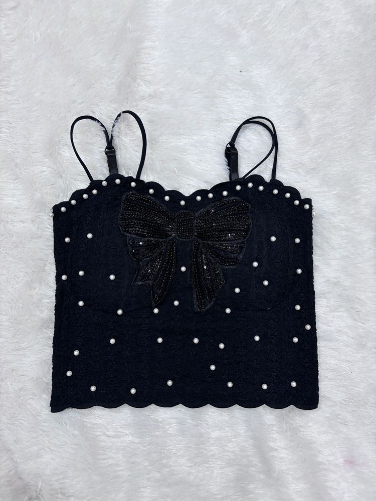 Imported Pinterest Black Padded Bow Cami Top