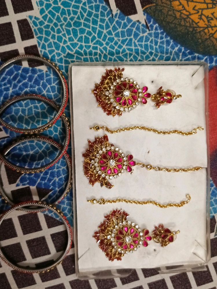 Jewellery Set With Maang Tika, Earrings, Etc