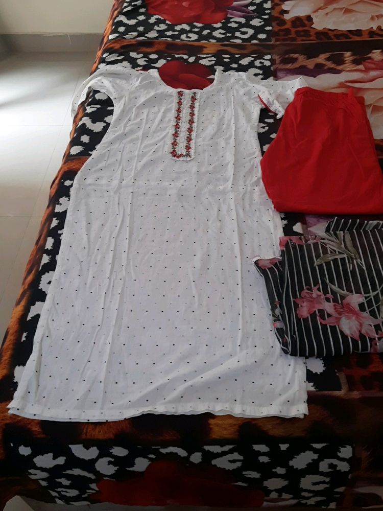 White Kurta With Black Dot.