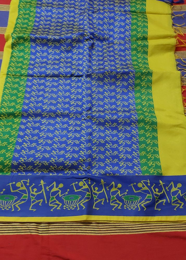 Yellow And Blue Kolkatta Saree