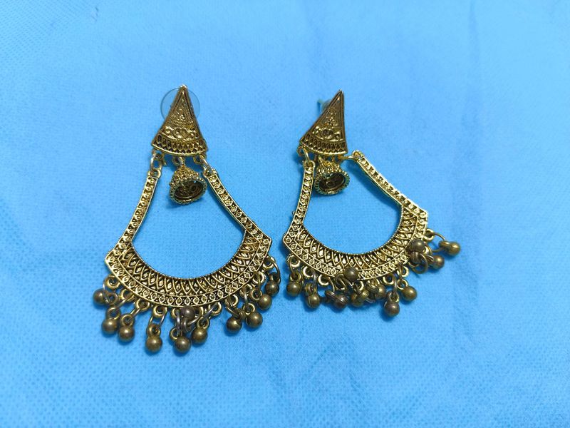 Golden Oxidised Drop Earings