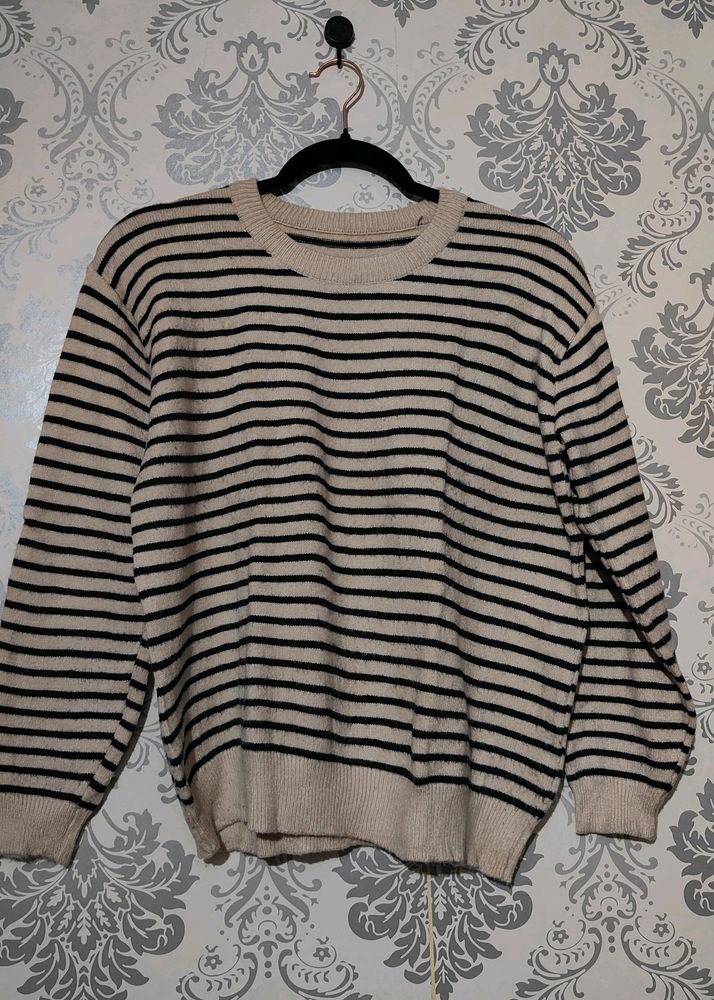 Off White Sweater With Black Strips