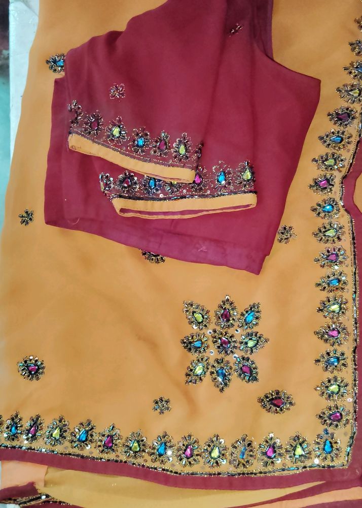 Mustard Colour Saree With Blouse