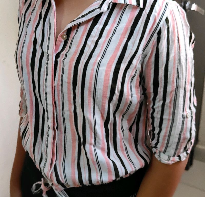 Branded Striped Cropped Shirt