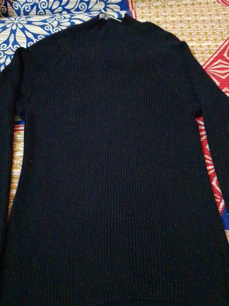 Black Full Sleeves Shimmer Sweater For Women