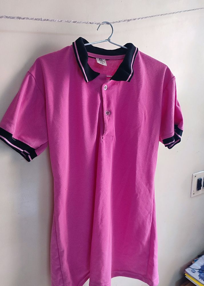 Pink Polo Type Tshirt With Collor