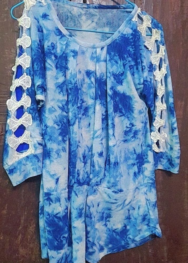 Denim Print Long Top