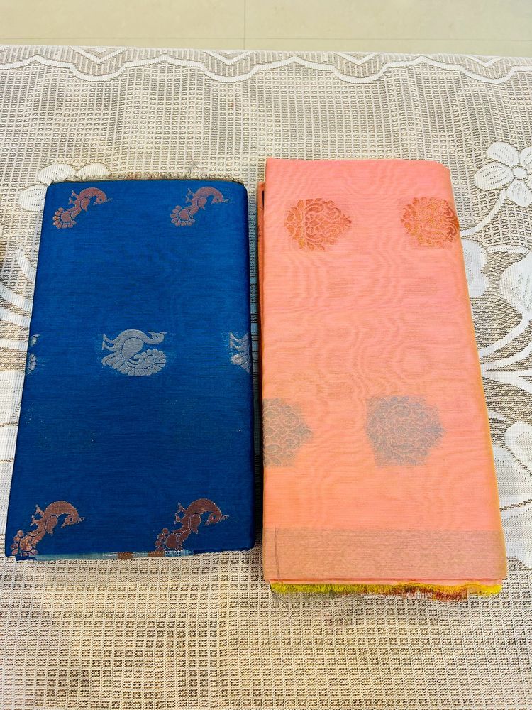 2 Combo Handloom Cotton - Peach & Blue 🍑💙