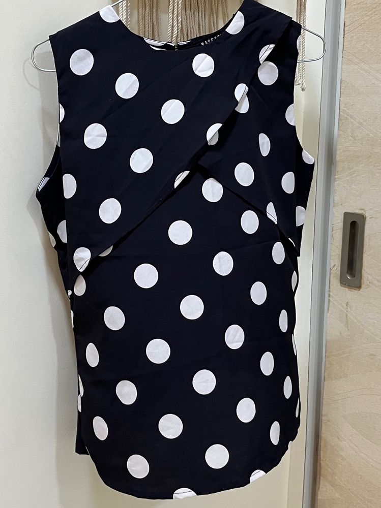 SASSAFRAS- Navy Blue N White Polka Dot Top C