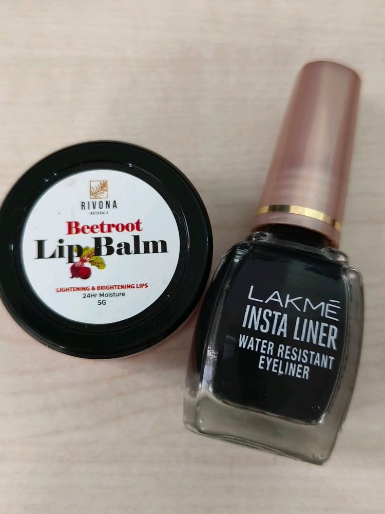 Lakme Eyeliner And Rivona Beetroot Lip Balm