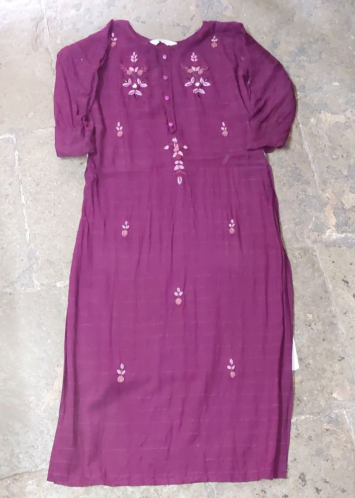 Purple Embroidery Kurti