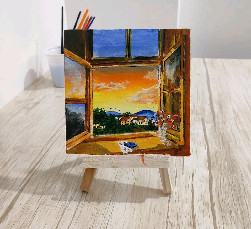 Window sunset view painting