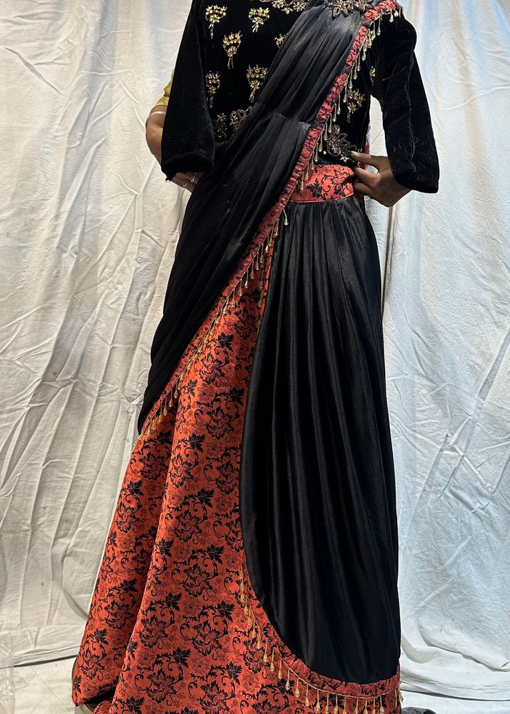 Designer Black Lehngha Sari