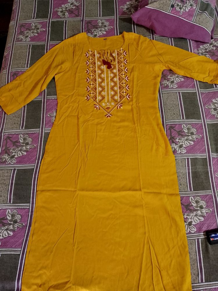 Mustard Kurti Neck embroidery Design