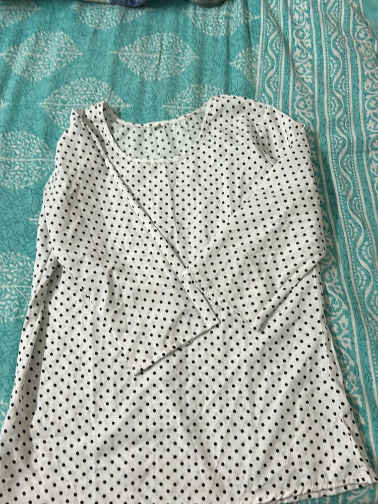 White Dotted Short Top