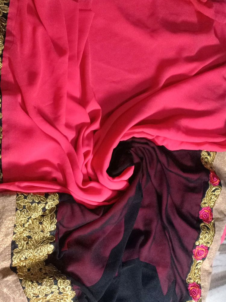 Pink And Black Combination Saree