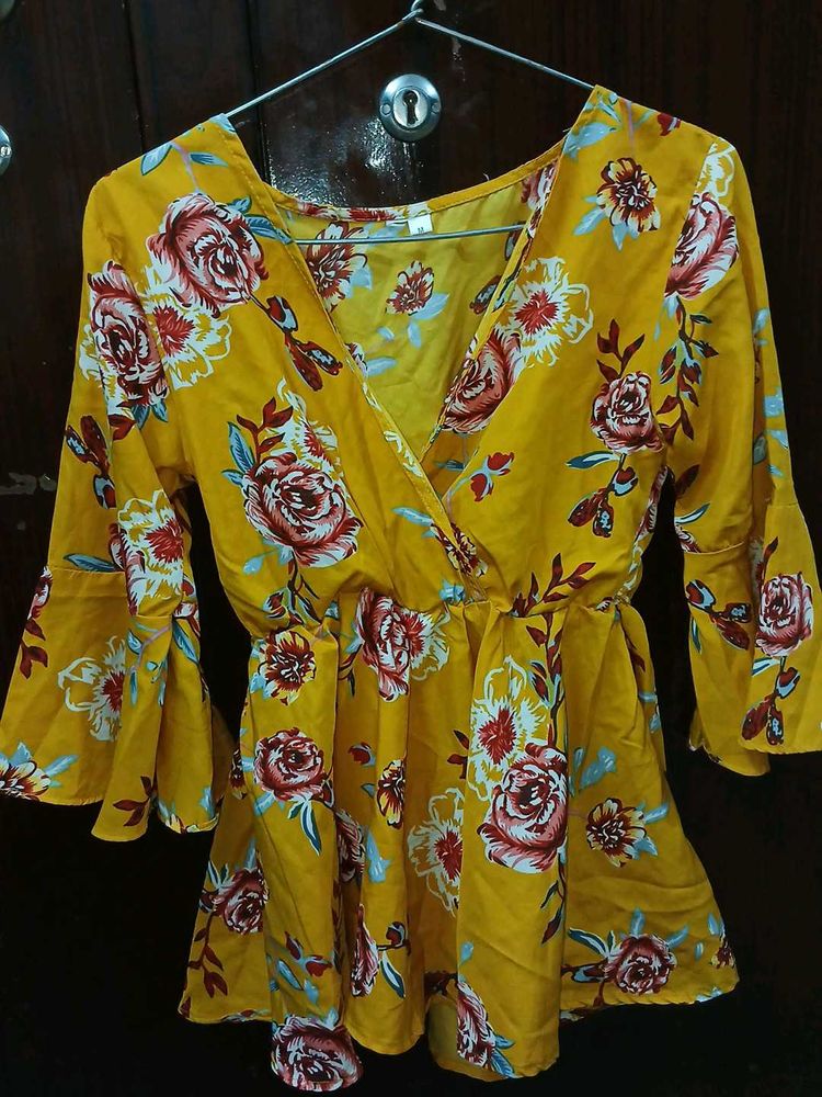 Floral Printed Mustard Colour Top