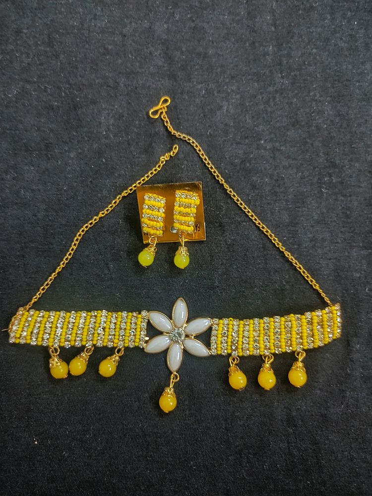 Yellow Floral Shimmer Choker Set For Haldi !