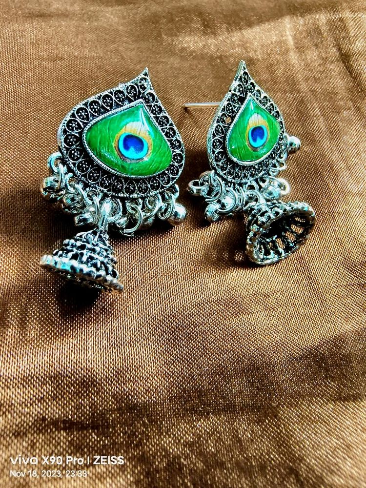 Peacock Feather Studs With Jhumka