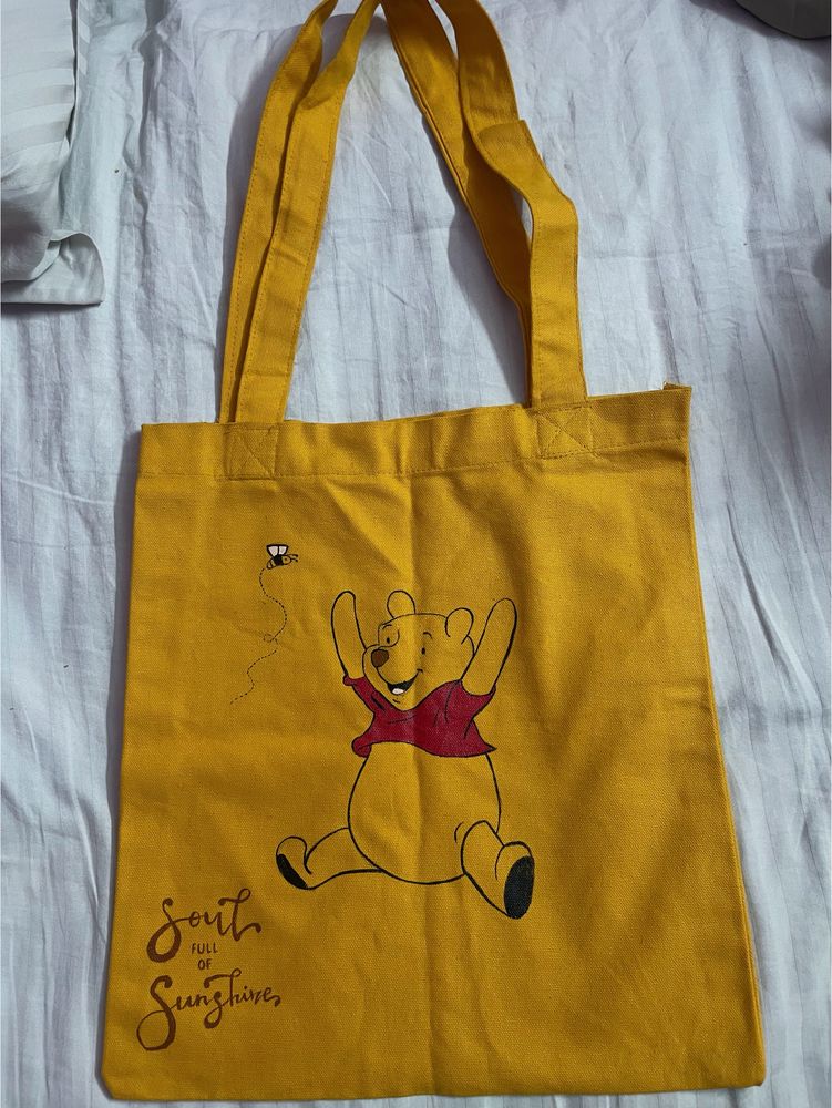 Mustard Handpainted Pooh Tote Bag