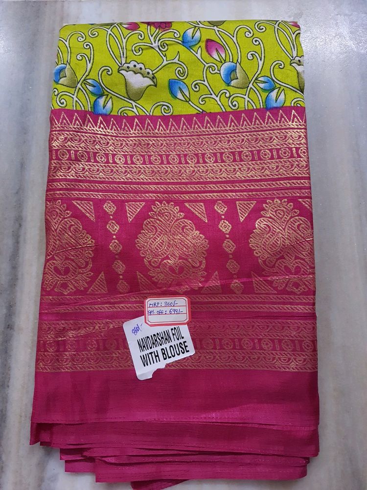 Parrot Green Dola Foil Saree (Nandhi Design)