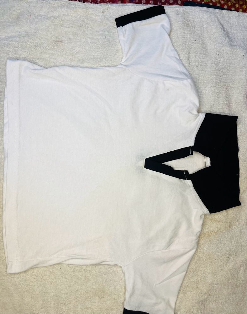 White Black Collar Top